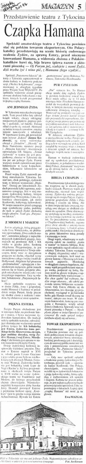 Purimowe Łakocie-artykuł z Gazety Olsztyńskiej